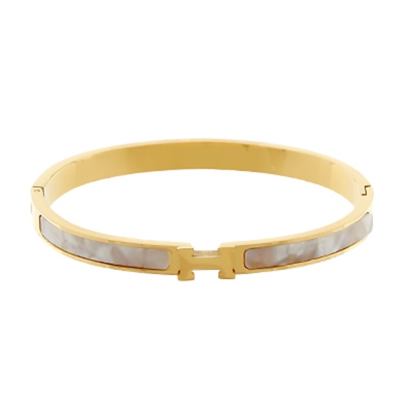 Initial MOP Bangle Bracelet